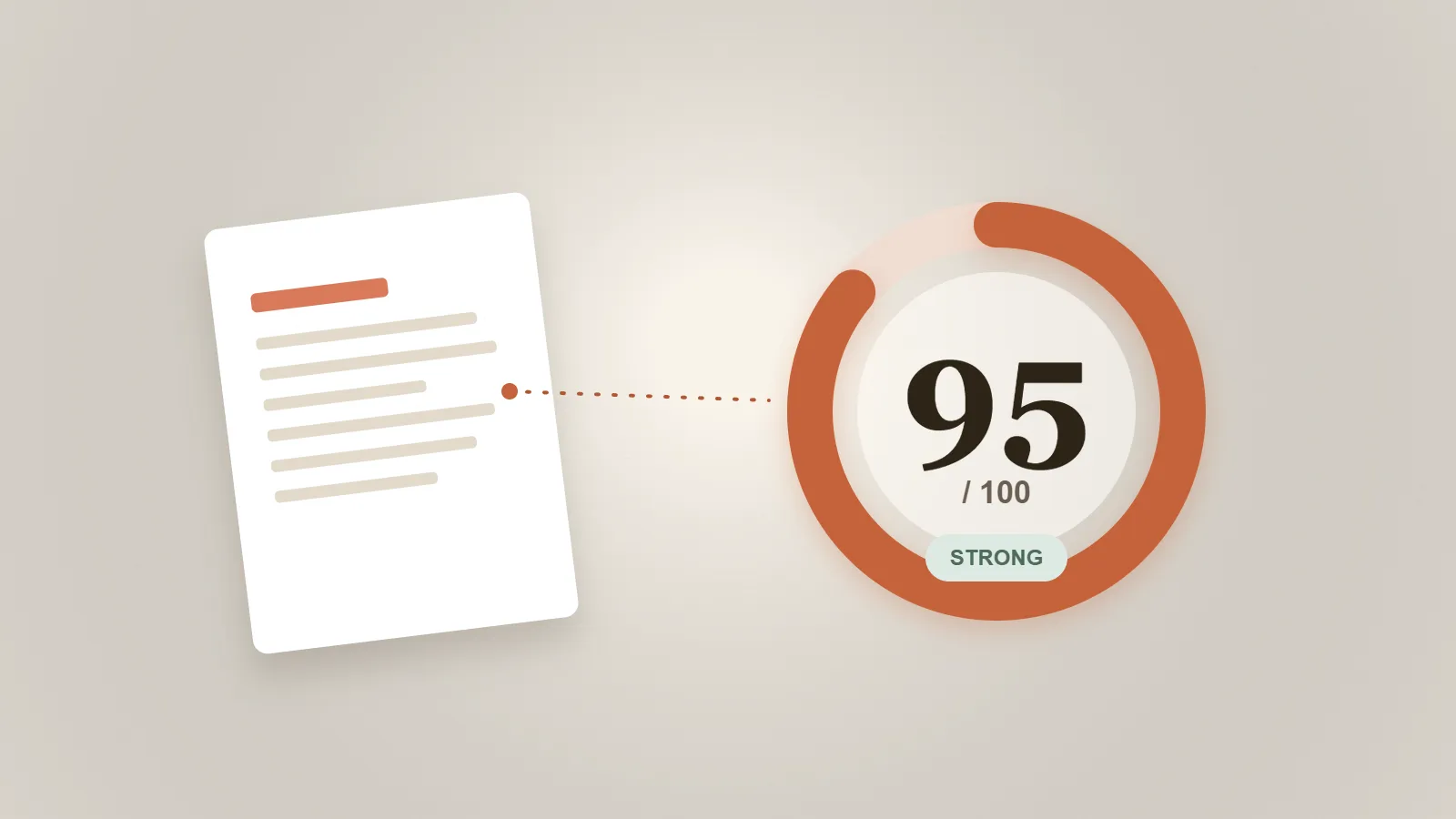 A CV linked to a score ring showing 95 out of 100, marked Strong.